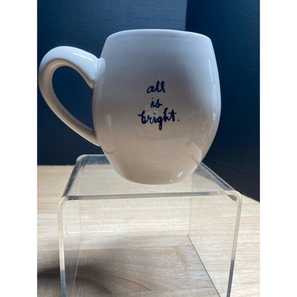 Rae Dunn 'Wish' 'All is Bright' White Gold Black Coffee Mug Pre-Owned - Picture 3 of 7